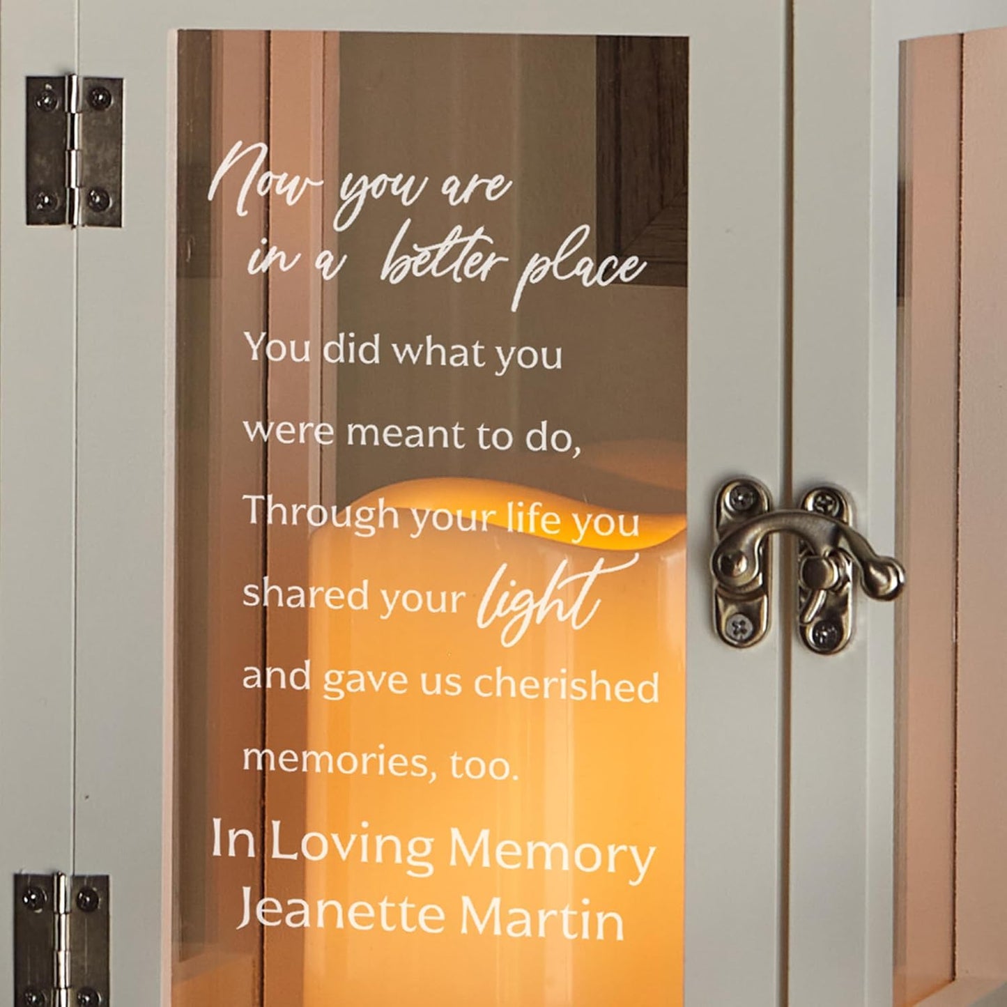 Let's Make Memories Personalized Memorial Lantern - Sympathy - Condolences - LED Candle - Automatic Timer - Wood/Stainless Steel - Copper Finish - in a Better Place