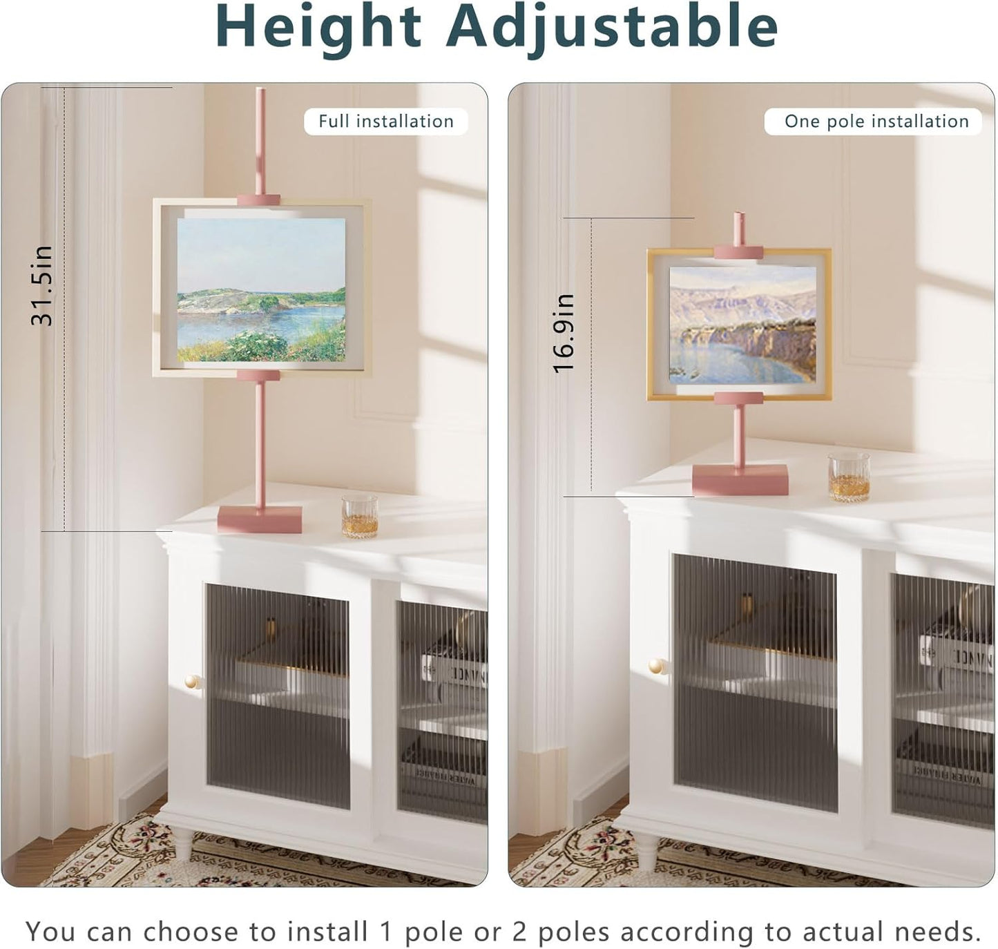 Tabletop Picture Frame Stand, Adjustable for Frames Up to 29" H, Frame Holder Stand Table Easels for Display, Metal Standing Easel Display Stand for Picture Frames, Artwork, Canvas (Pink)