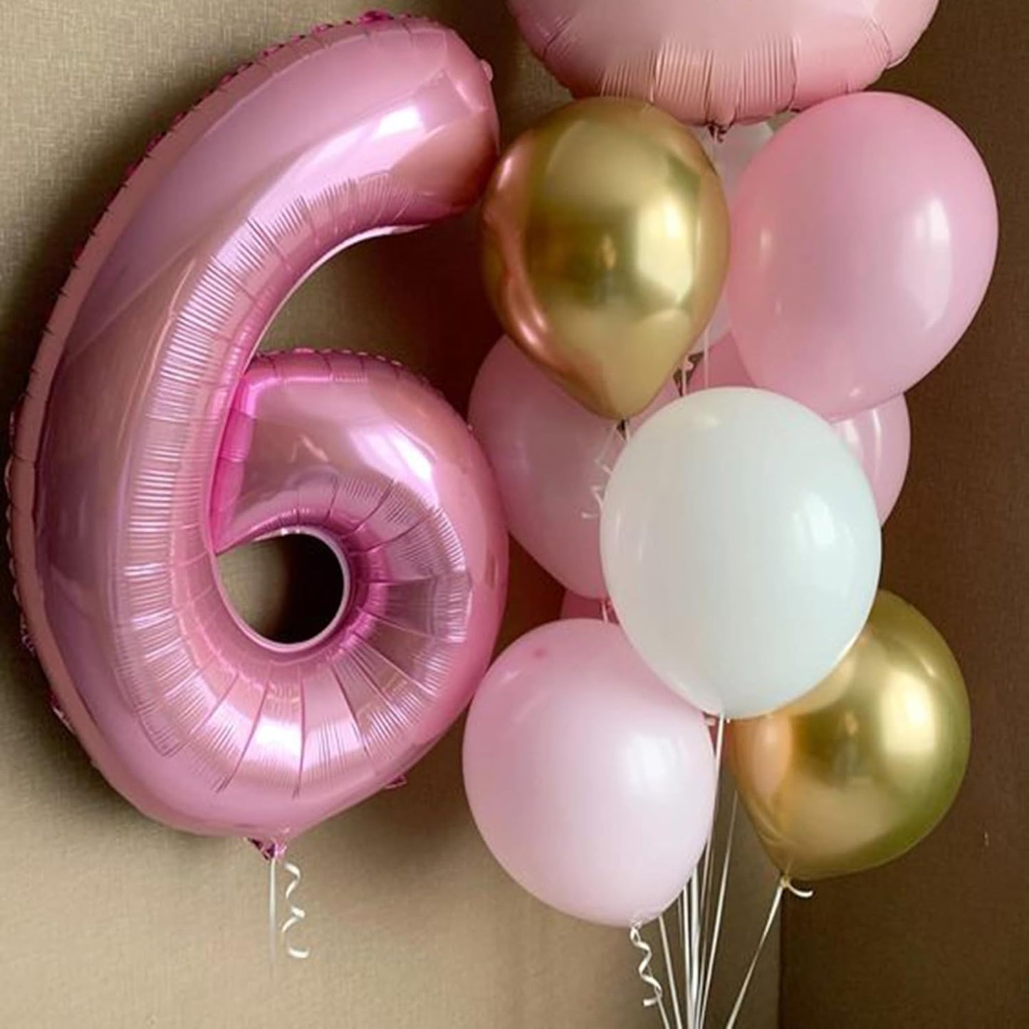 Light Pink Number 6 Balloon 40 Inch Big Self Inflating Foil Number Balloons 0-9, Pastel Pink Digital 6 Helium Balloon for 6th 16th Girls Birthday Party Graduation Anniversary Princess Party Decoration