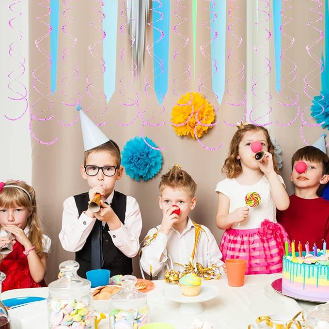 30 Pieces Pink Hanging Swirl Decorations Plastic Streamers Foil Swirls Ceiling Decorations Metallic Holiday Photo Backdrop for Girls Princess Baby Shower Babbie Mermaid Themed Birthday Party Supplies