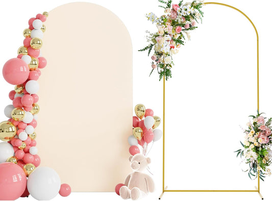Wokceer 7.2 FT Wedding Arch Backdrop Stand and Arch Cover Metal Arch Stand with Arch Stand Cover for Birthday Party Wedding Ceremony Bridal Baby Shower Event Decor