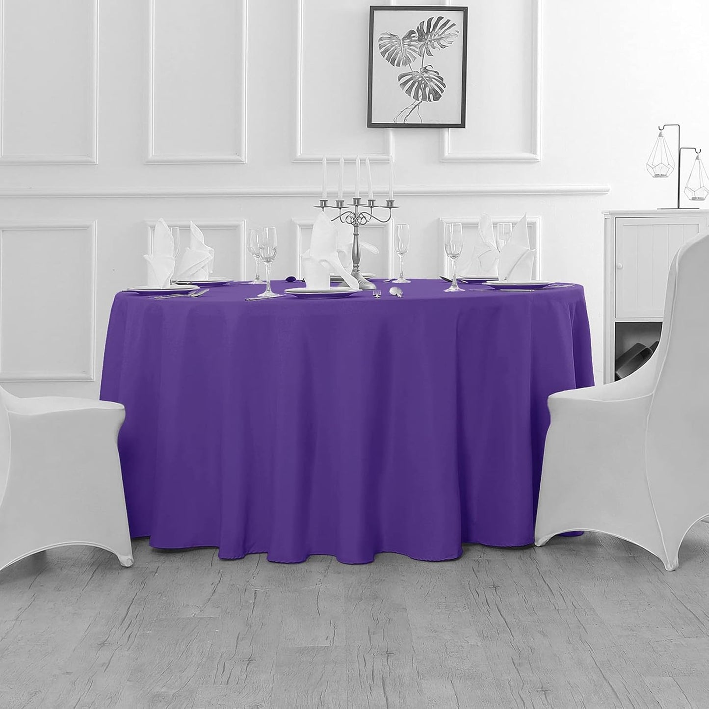 Fokitut 2 Pack Waterproof Round Tablecloth, 70 Inch, Stain Resistant and Wrinkle Polyester Table Cloth, Fabric Table Cover for Kitchen Dining, Wedding, Party, Holiday Dinner-Purple