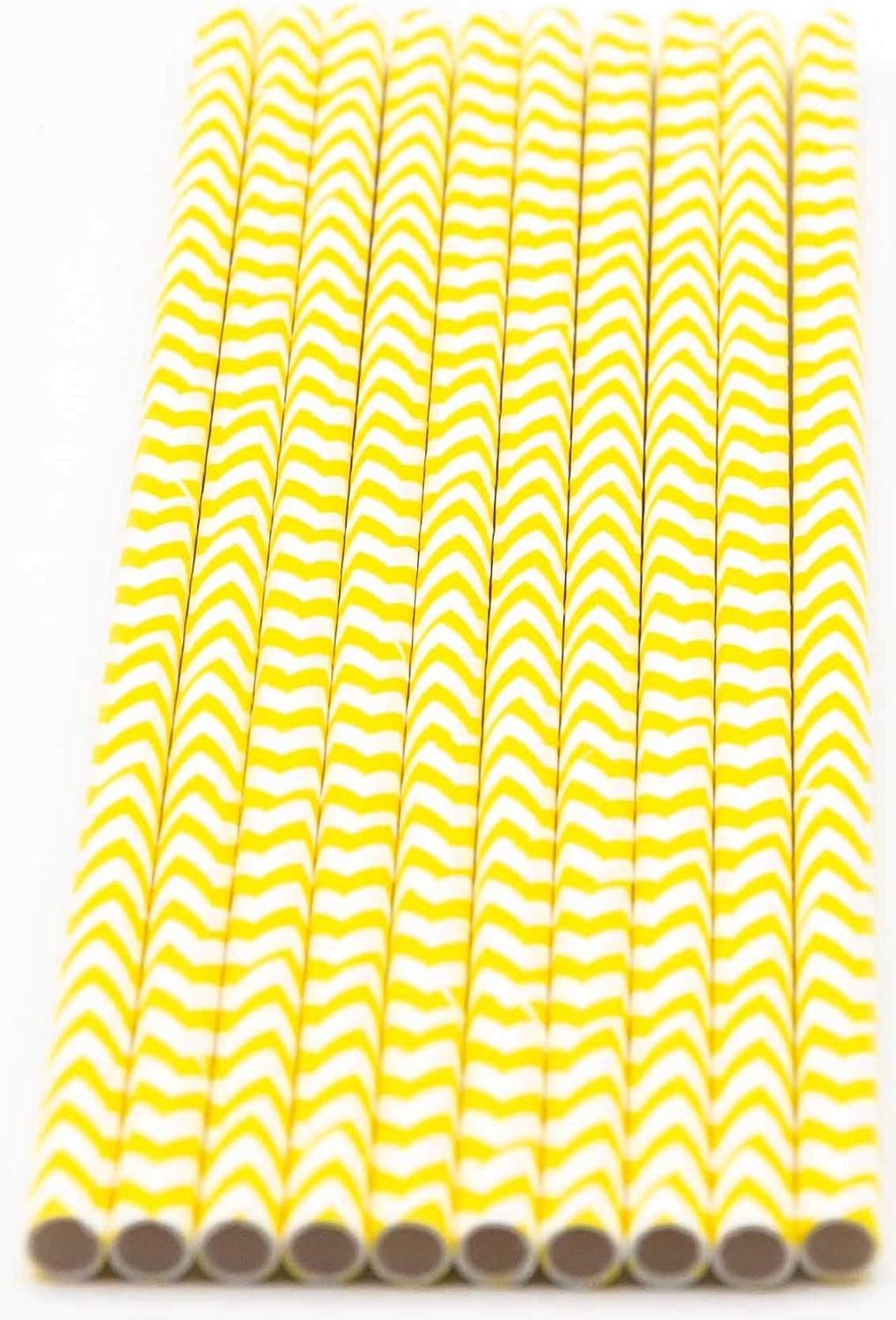 Pack of 300 Yellow Chevron Biodegradable 4-Ply Paper Drinking Straws (Compostable, Non-toxic, BPA-free)