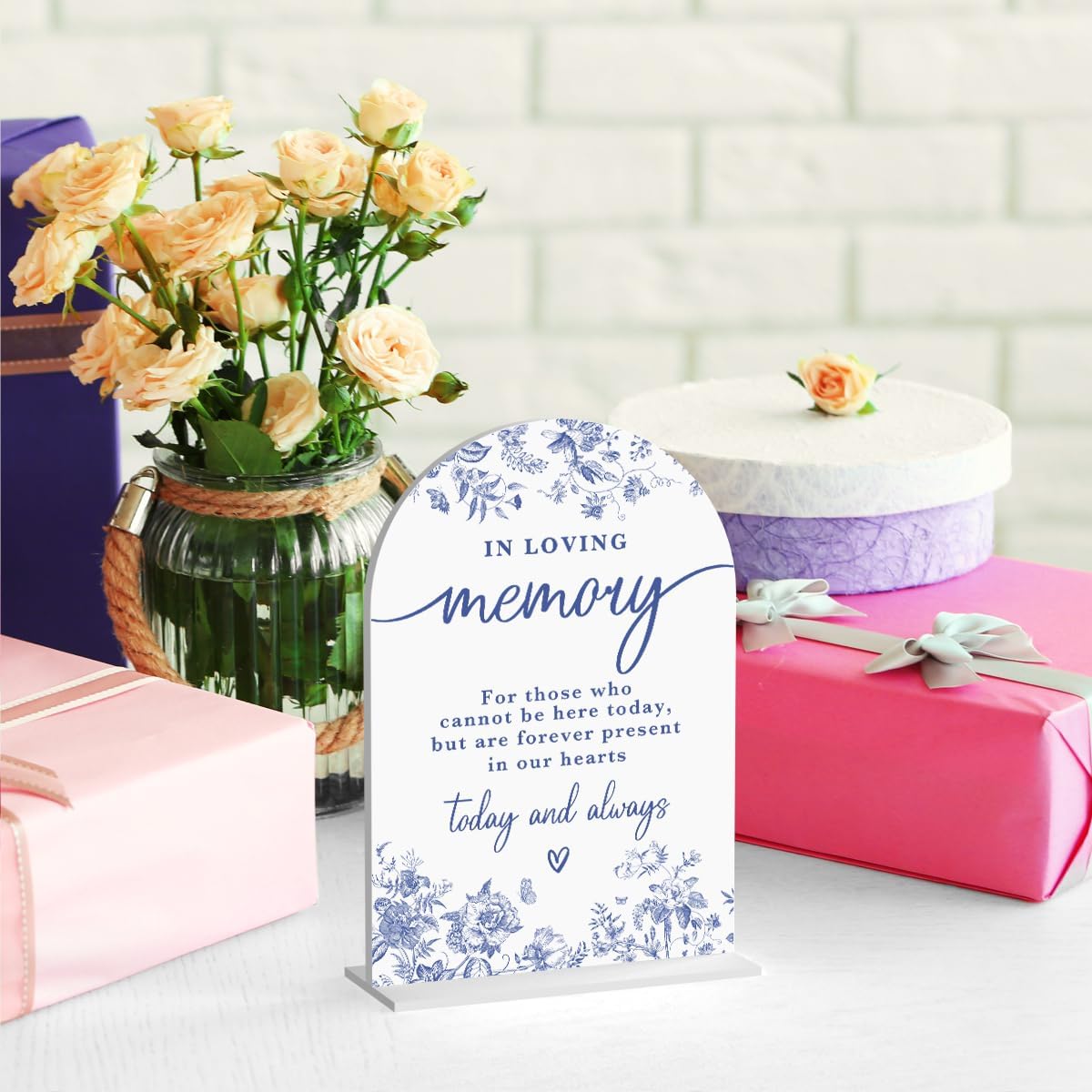 Acrylic Wedding Signs, Dusty Blue Wedding Decor, Blue Weddings Decor, In Loving Memory Signs for Reception, Modern Calligraphy Arch Acrylic Table Top Sign for Weddings Parties Dinners (White)