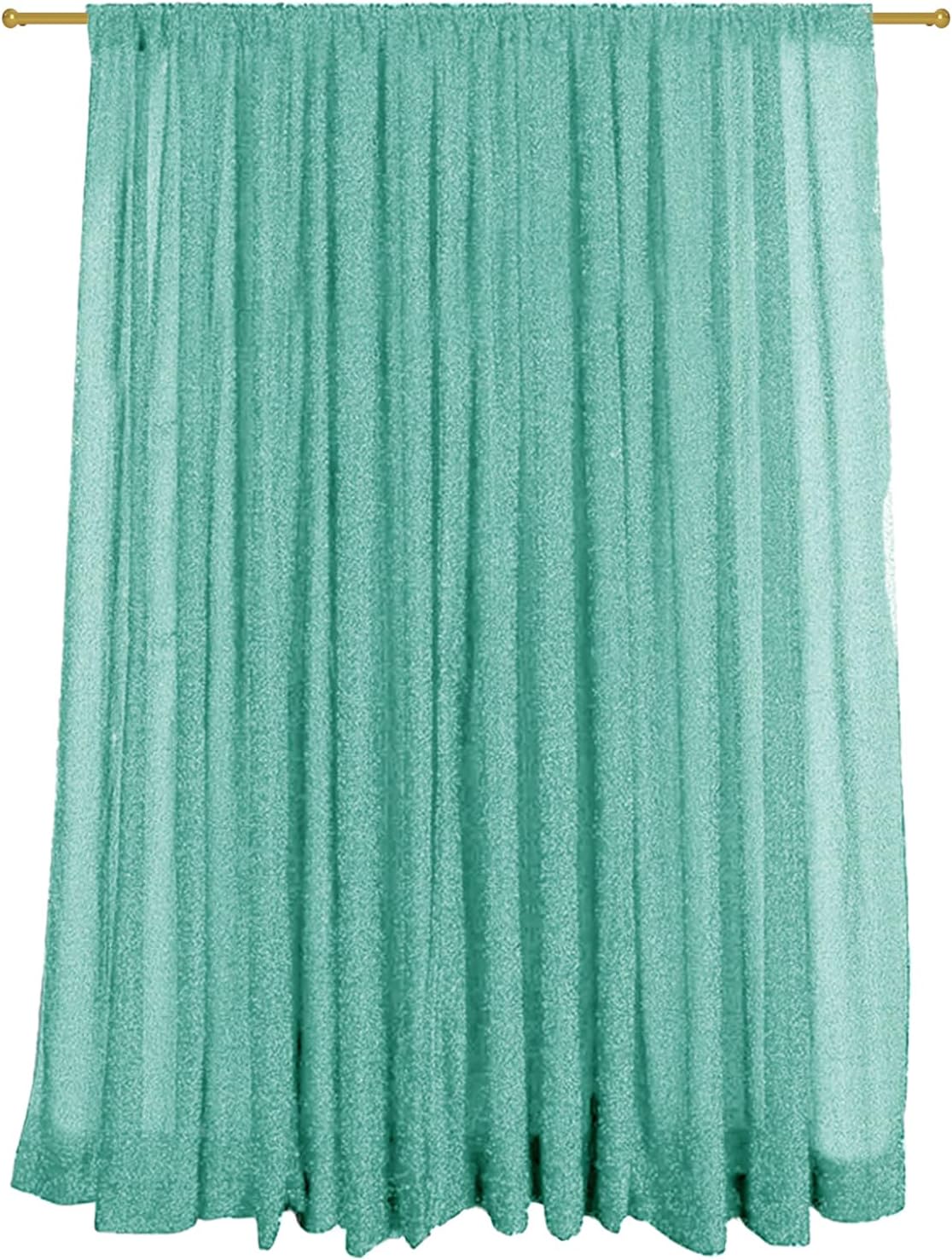 10FT x10FT Aqua Blue Metallic Sheer Spandex Backdrop, 1 Panel Glitter Sheer Photography Background, Stretchy Spandex Fabric for Wedding, Party, Baby Shower, Photo Booth Decor