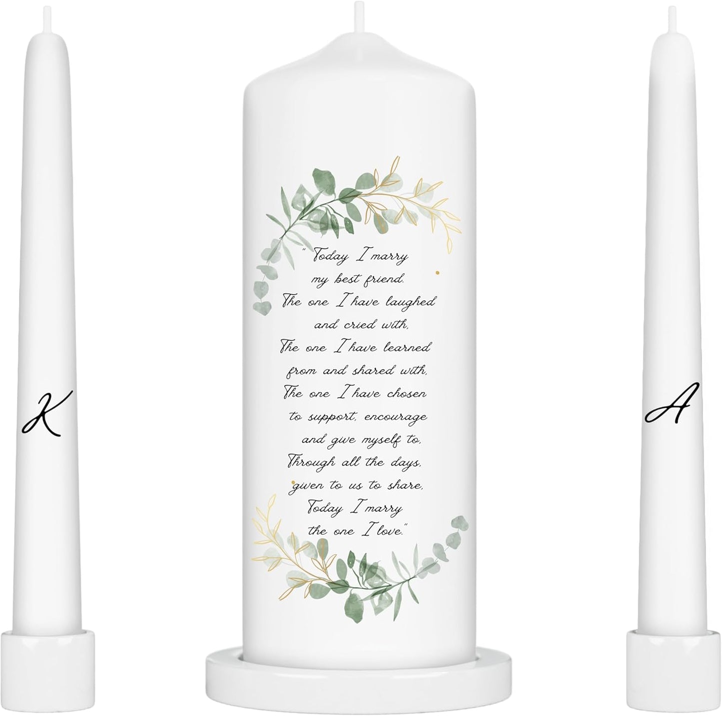 Unity Candles for Wedding, Modern Unity Set, Custom and Personalized Taper Candles with Bible Quote, Unscented White Premium Wax, Religious and Wedding Ceremony, Special Events (Custom Initials)