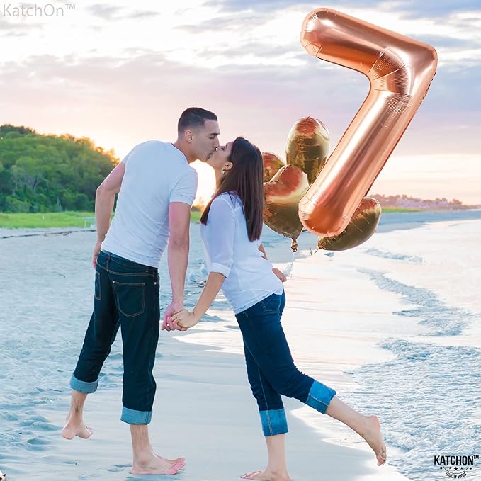 KatchOn, Giant Rose Gold Number 7 Balloon - 40 Inch | 7th Birthday Balloon for 7th Birthday Decorations | 7 Balloons for Birthday | 7 Year Old Balloons for 7 Year Decorations