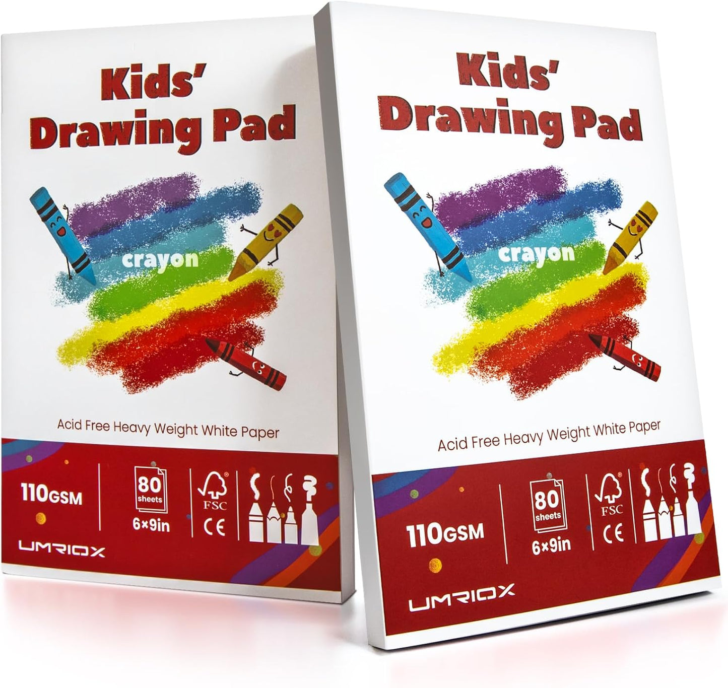 Umriox Drawing Pad for Kids, 6" x 9" Sketch Book, 2-Pack Sketch Pad (80 Sheets Each), 110gsm Acid-Free Drawing Paper, Glue-Bound Art Sketchbook for Kids' Classroom, Travel & School Art Supplies