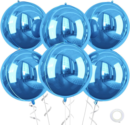 Blue Giant 4D Foil Balloons, 6 Pcs Large Dark Blue Metallic Round Balloons, 22 Inch Big Round Foil Balloon for Graduation Prom Birthday Party Baby Shower Wedding Decorations
