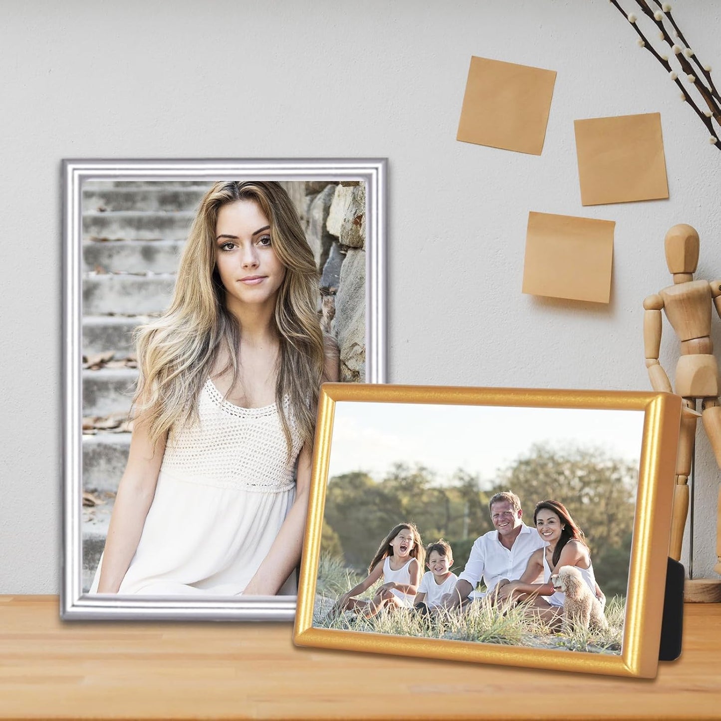 6x8 Picture Frame set of 2 Matte Silver Modern Simple Thin Aluminum Metal Photo Frame with HD Real Glass, Display for Tabletop and Wall Collage. (2 Pack)