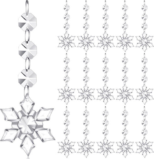 Nuenen 100 Pcs Hanging Crystals for Centerpieces Acrylic Chandelier Garland Beads Strands Prism Decorations Clear Teardrop Chandelier Crystals Pendant Wedding Home Garden Outdoor Ornaments(Snowflake)