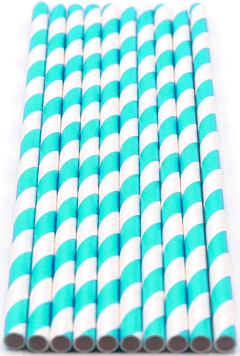 Pack of 300 Turquoise Swirls Biodegradable 4-Ply Paper Drinking Straws (Compostable, Non-toxic, BPA-free)