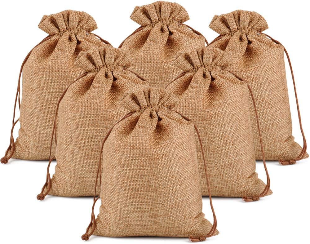 Lucky Monet 25/50/100PCS Burlap Gift Bags Wedding Hessian Jute Bags Linen Jewelry Pouches with Drawstring for Birthday, Party, Wedding Favors, Present, Art and DIY Craft (100Pcs, Coffee, 5” x 7”)