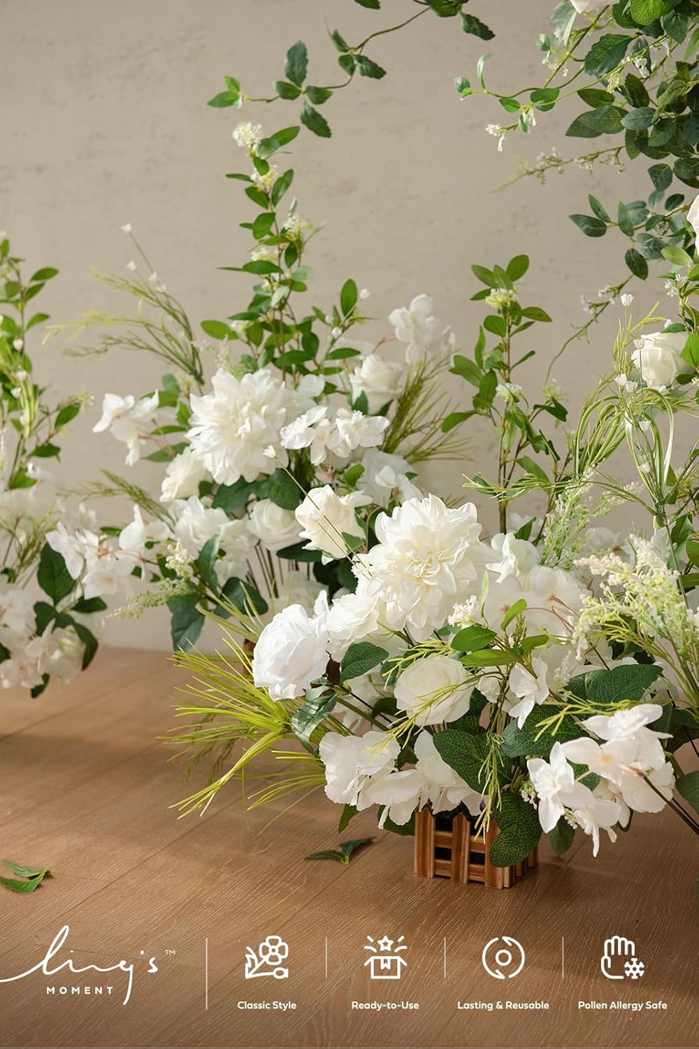 Ling's moment 17.5" Tall Free Standing Artificial Flowers Arrangements 4 pcs Fall Wedding Aisle Runner Chair Decorations Lily of The Valley Ceremony Reception Rose Floral Party Outdoor Centerpieces