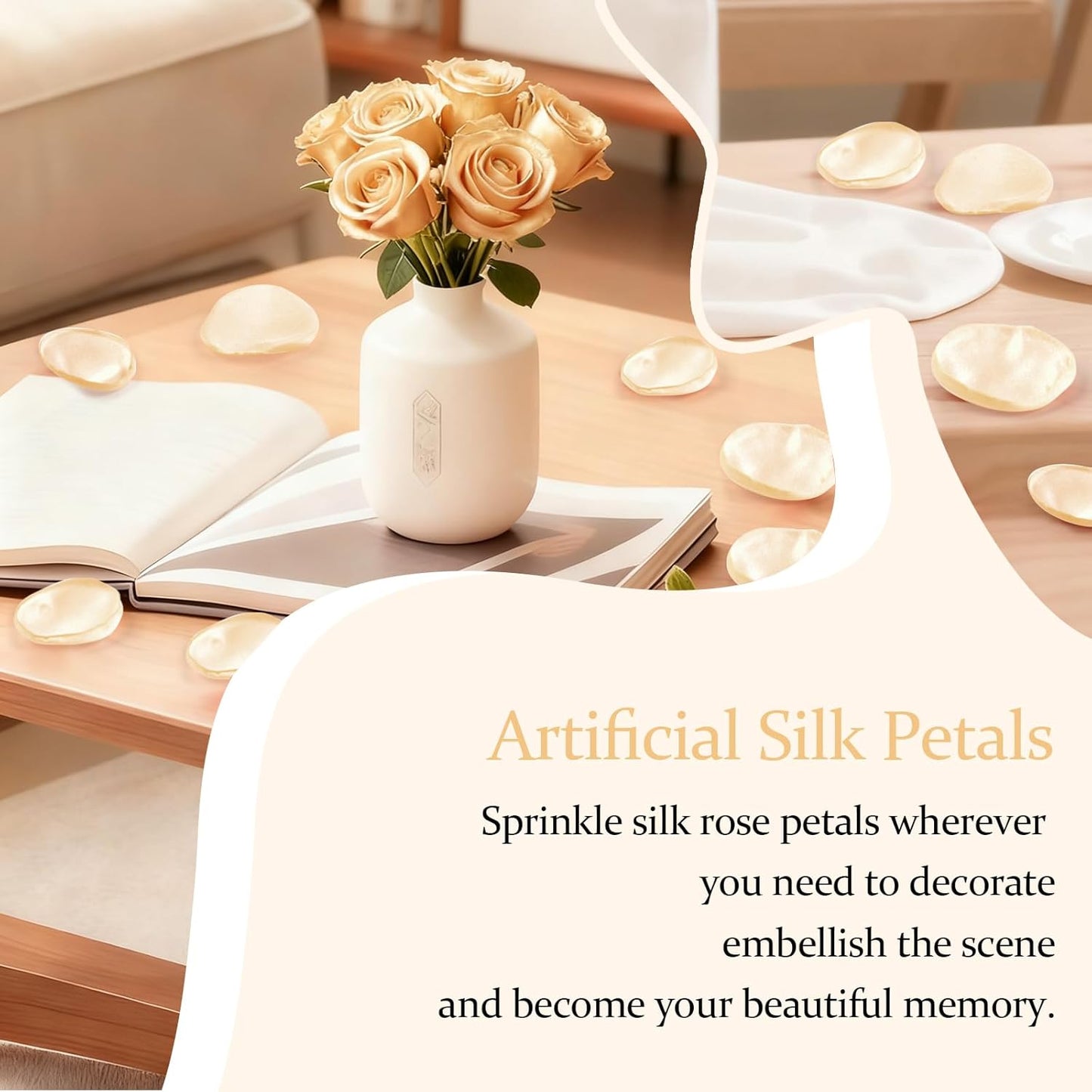 300pcs Cream Rose Silk Petals for Wedding, Bridal Shower Decor, Flower Girl Basket, Table Centerpieces, and Romantic Night Scatter