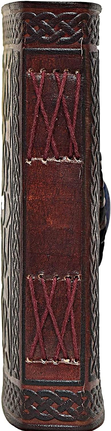 cuero 3 Moon Blue Lapiz Embossed Vintage Leather Journal | 240 Pages of Antique Handmade Deckle Edge Vintage Paper, Leather Sketchbook, Drawing Journal, Great Gift (6 inch by 8 inch, brown)