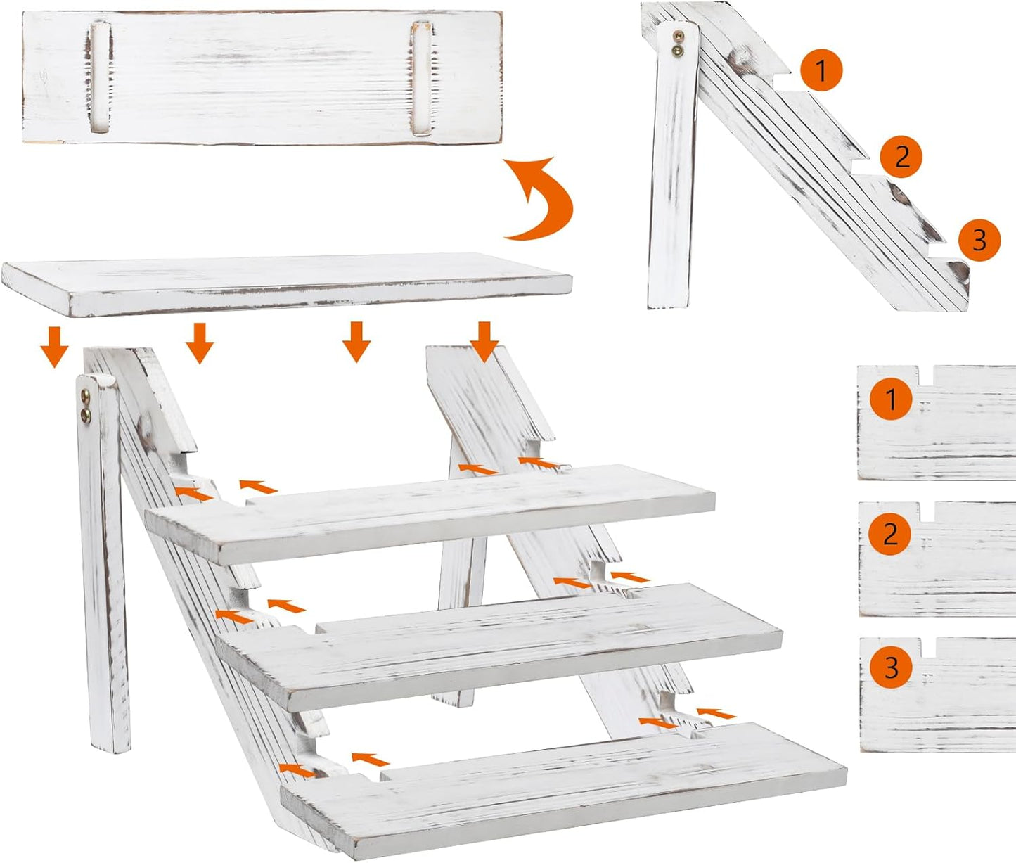 SwallowLiving Wooden Rustic Cupcake Stand for 24 Cupcakes, Stepped Wood Display Stand for Weddings, Tiered Party Table Display Riser for Food , Dessert, Cookie, Decor, Craft Show, White