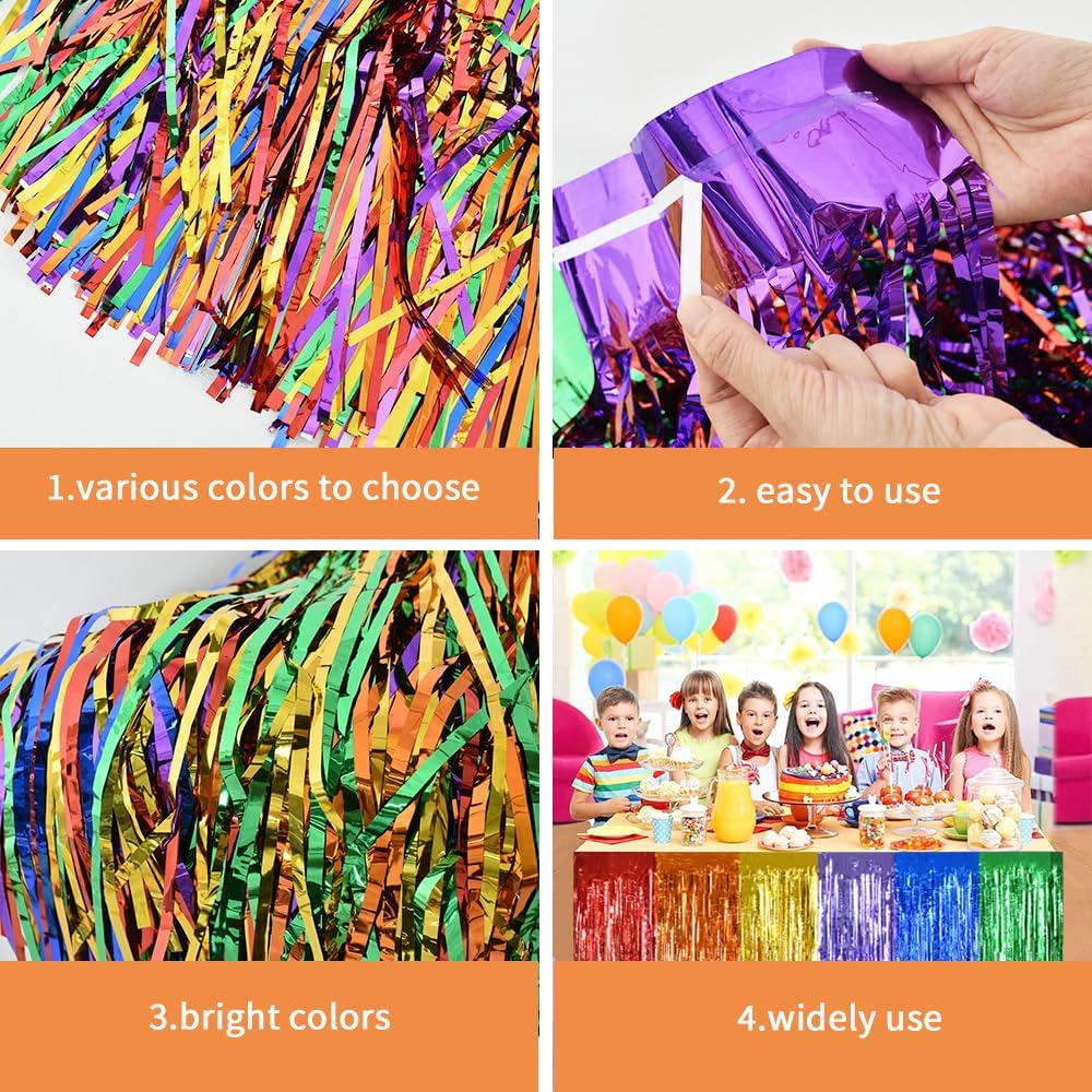 BEISHIDA 2 Pack Hot Pink Black Table Skirts Party Decorations Purple Metallic Tinsel Foil Fringe Table Skirts for Mouse Theme Birthday Mean Girls Hot Girls Wednesday Party