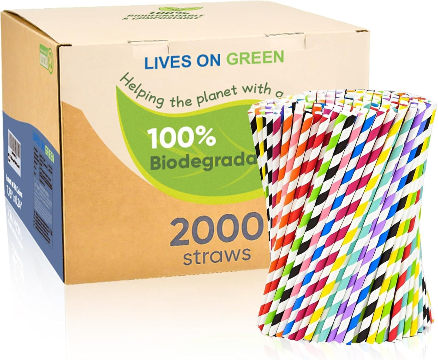 Disposable 7.75" Colorful Paper Drinking Straws Bulk 2000 Counts, 10 Assorted Colors, Eco & Compostable - for Cocktail, Holiday Party, Restaurant, Bar Supply