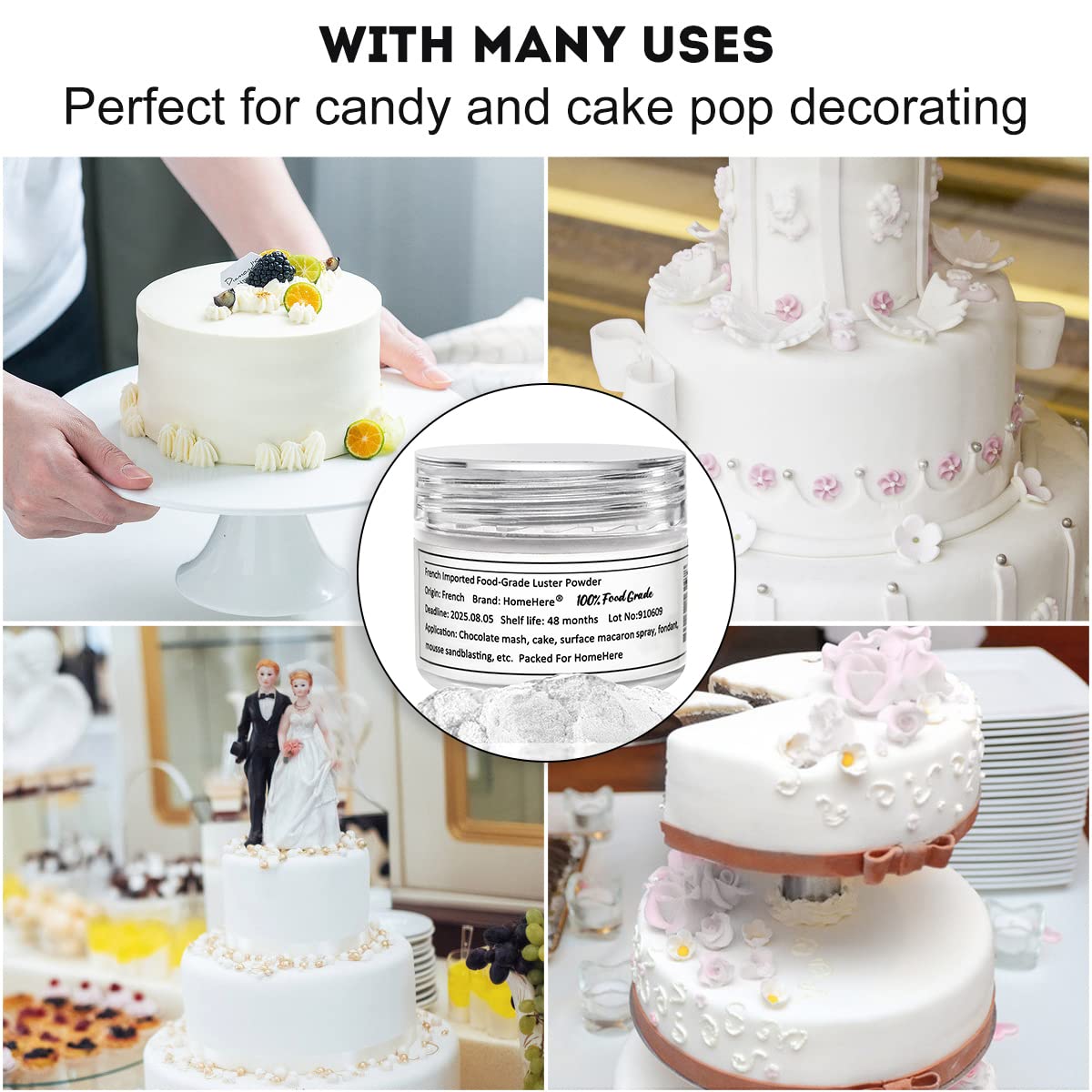 HomeHere Edible Luster Dust Food-Grade Glimmer Powder Glitter for Cake Decorating 7g, Edible Sprinkle Glitter for Cocktails Drinks Baking Candy Dessert Chocolate Vegan Tasteless