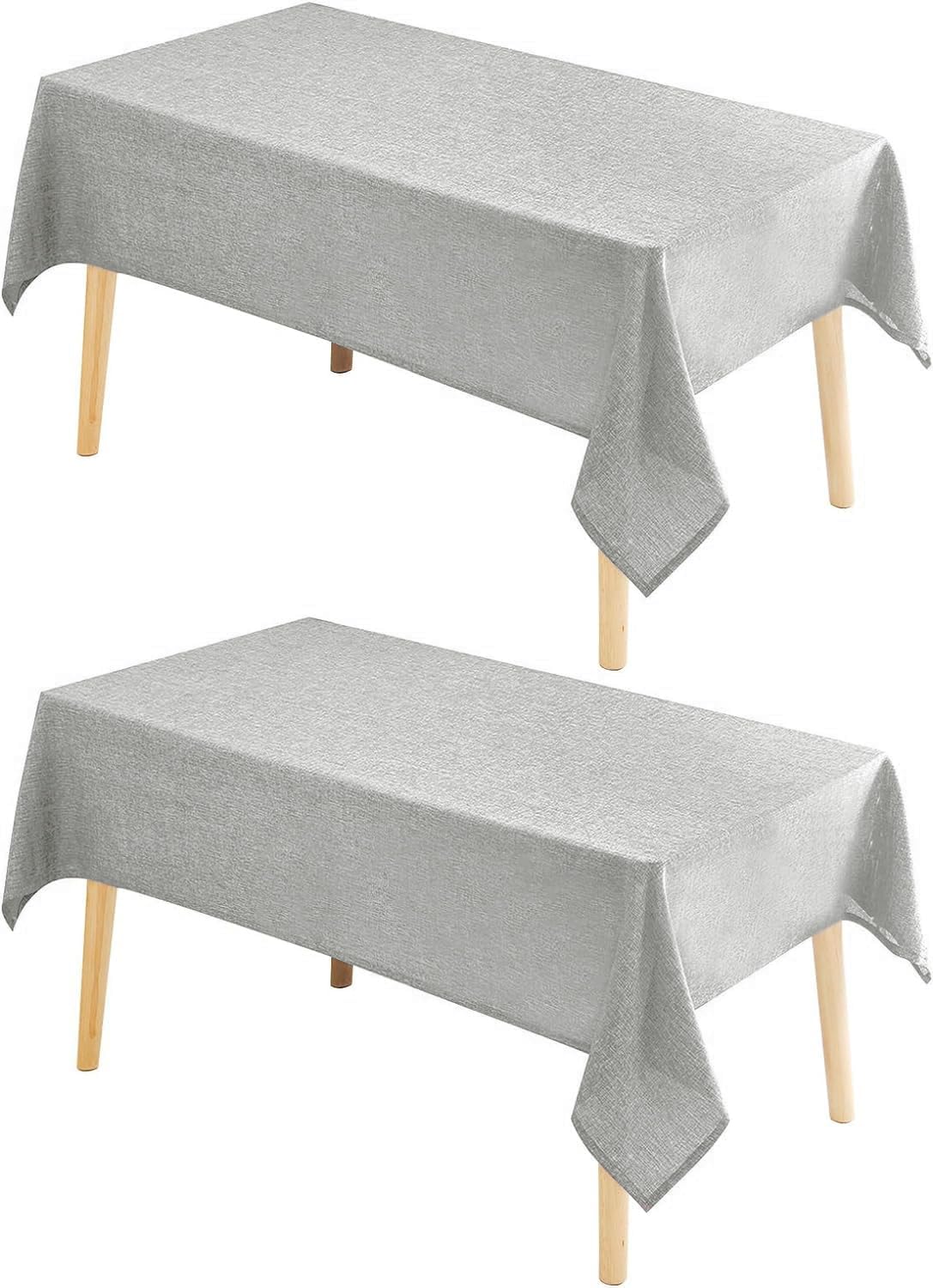 Hiasan 2 Pack Faux Linen Rectangle Tablecloth - Wrinkle and Stain Resistant Washable Table Cloth for Kitchen Dining Room Holiday Table Cover for Party Dinner, Light Grey, 52 x 70 Inch