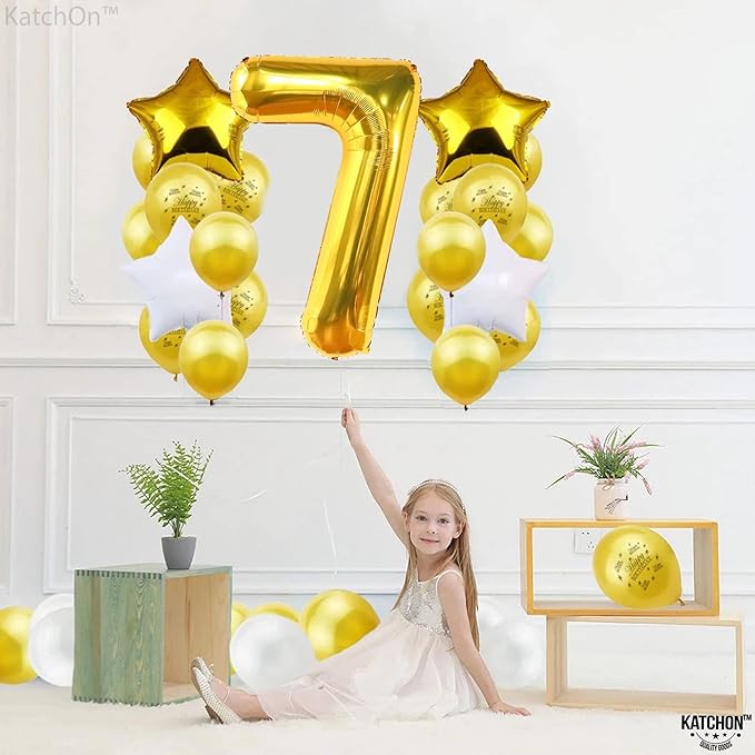 KatchOn, Giant Gold Number 7 Balloon - 40 Inch | 7th Birthday Balloon for 7th Birthday Decorations | 7 Balloons for Birthday | Seven Number | 7 Year Old Balloons for 7 Year Decorations