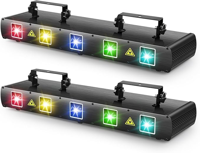 DJ Laser Lights, U`King 5 Beam Effect Sound Activated DJ Party Lights RGBYC LED Music Light by DMX Control for Disco Dancing Birthday Bar Stage Lighting(2PC)