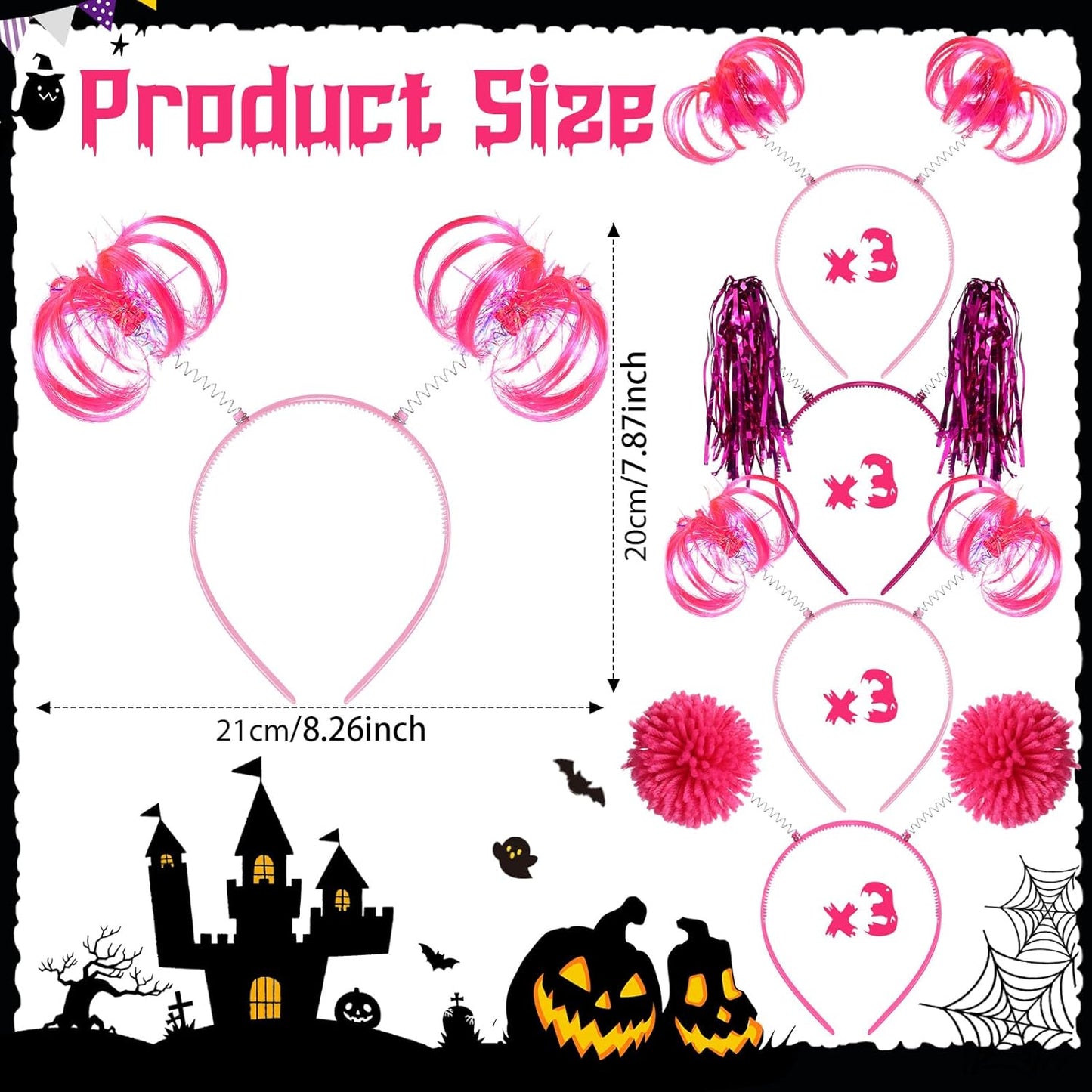 Censen 12 Pcs Halloween Pom Pom Party Headbands Tinsel Ponytails Spirit Head Bopper Headwear for Christmas Birthday Holiday