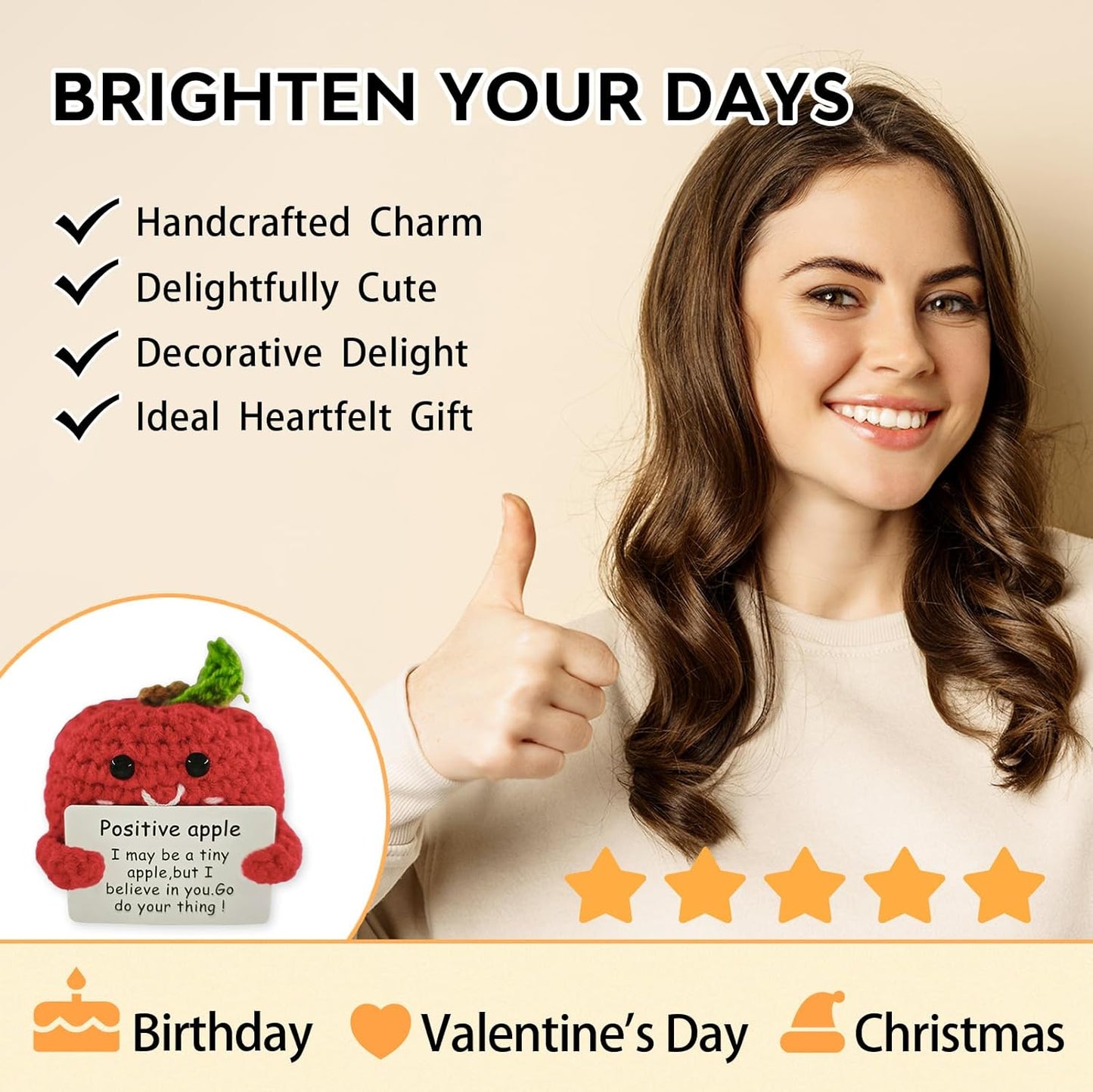 Handmade Crochet Gifts for Women & Men-Heartwarming Apple Emotional Support,Funny Unique Cute Presents for Her,Him,Friends,Coworkers & Family