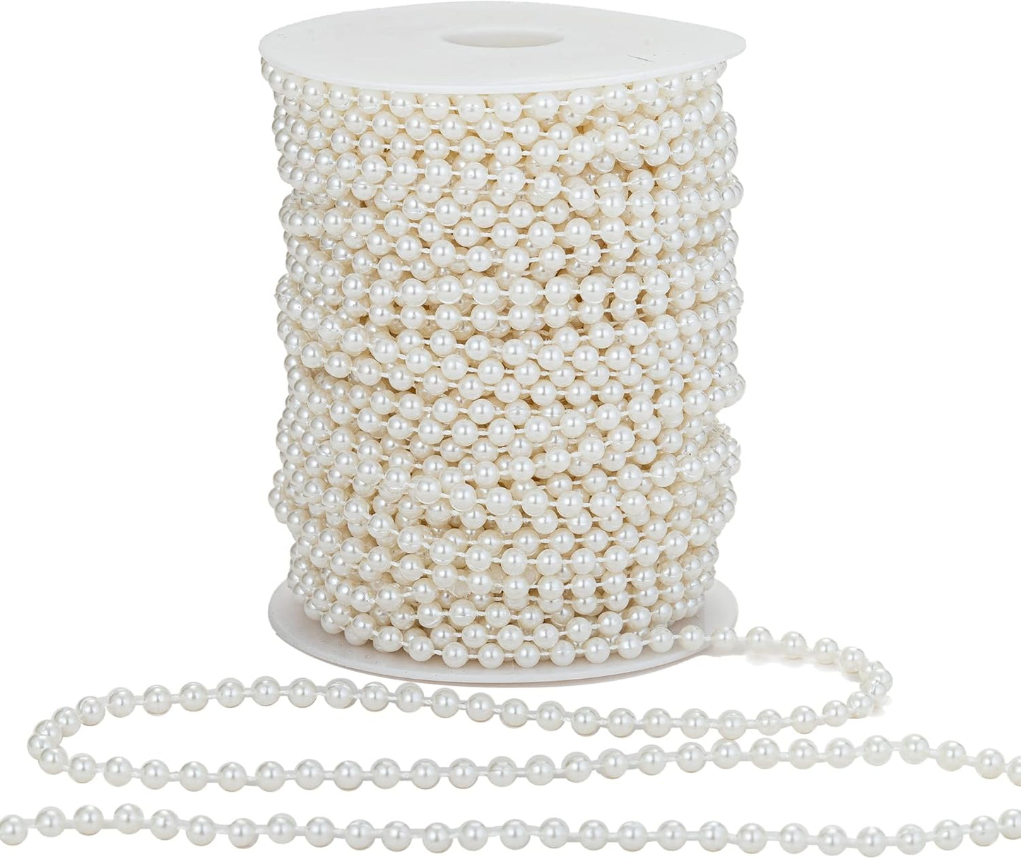 6mm Crafts Faux Pearl Beads Garland Pearl Bead Roll Strand of Pearls to Decorate Floral Centerpieces Wedding Party Favor Christmas Tree(82Feet Ivory)