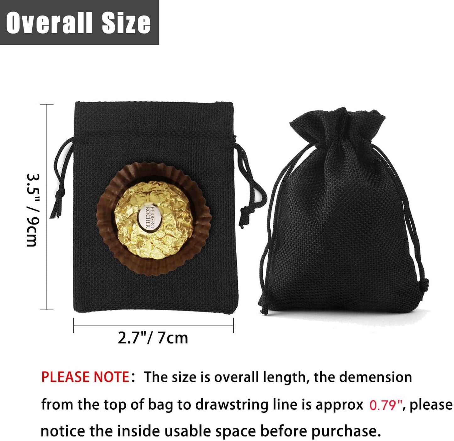 20Pcs Black Burlap Gift Bags With Drawstring 2.7x3.5 Inch, Linen Halloween Candy Jewelry Jute Sack for Wedding Party Favor