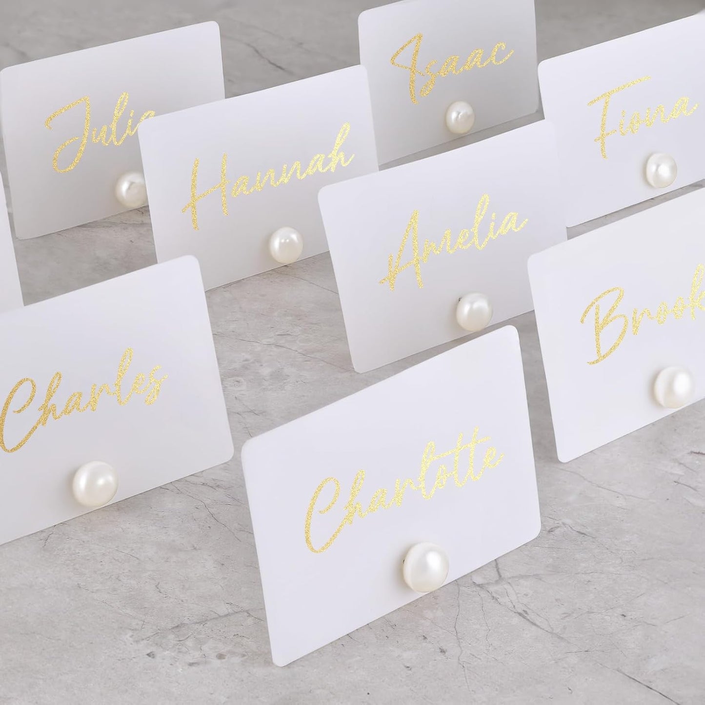 UNIQOOO 24Pcs Decorative Pearl Place Card Holders Bulk, Elegant Ivory Name Card Stands Set, for Wedding Table Place Cards, Dessert Table Decor, Retail Shop, Business Card, Name Tag, Party Food Signs