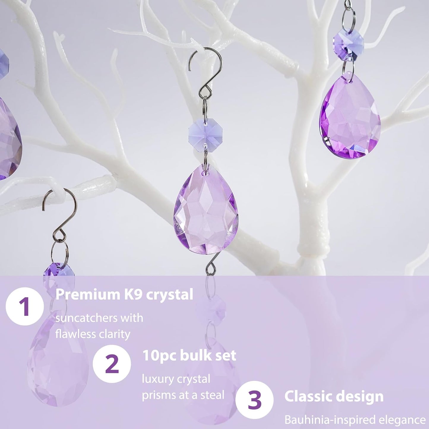 H&D HYALINE & DORA 3Inch Crystal Suncatcher Bauhinia Prisms Pendants 10Pcs Chandelier Crystals Replacement Hanging Sun Catcher Beads for DIY Arts Crafts Decor (Purple)