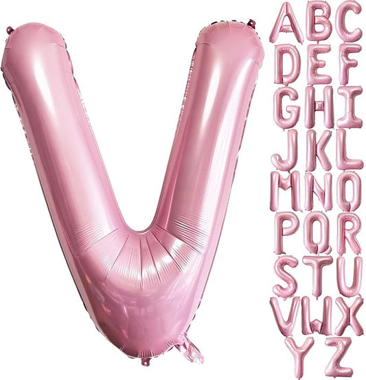 Pink Letter V Balloons, 40 Inch Pastel Pink Letter Balloons V Foil Mylar Helium Pink Letter Balloons for Birthday Party Supplies Anniversary Event Celebration Decorations Alphabet Pink V