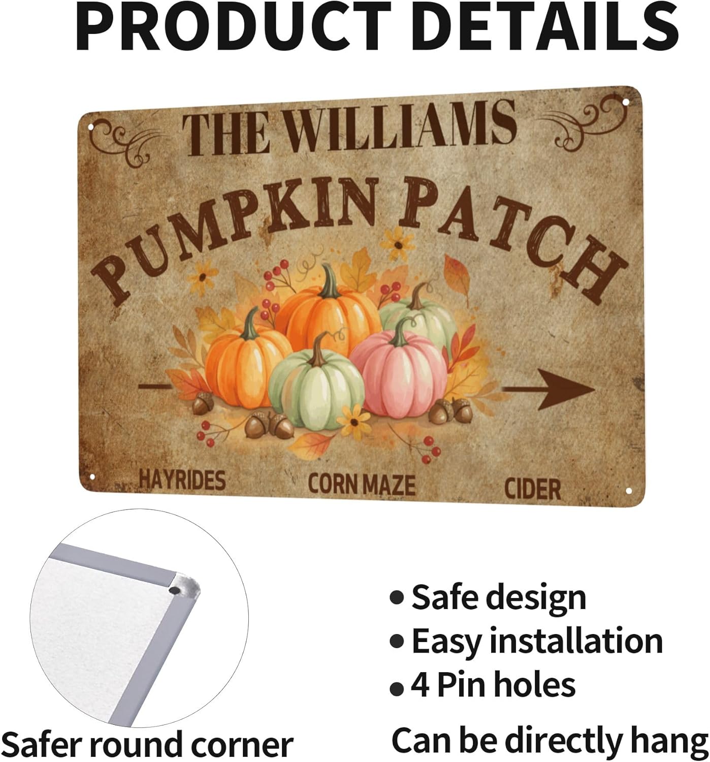 Personalized Halloween Farm Fresh Pumpkin Metal Sign Fall Decor with Family Name Text Custom Pumpkin Patch Farm Signs for Fall Thanksgiving Garden Farmhouse Wall Decoration