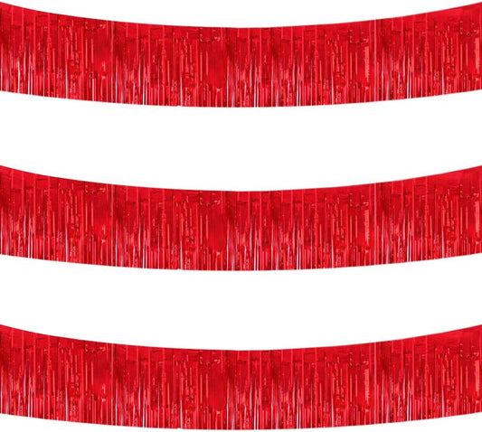 BEISHIDA 3 Packs 30 Feet Metallic Foil Fringe Garland Tinsel Streamers，Shiny Red Wall Hanging Tinsel Fringe Banners for Wedding Birthday Party Decoration Halloween Christmas New Year