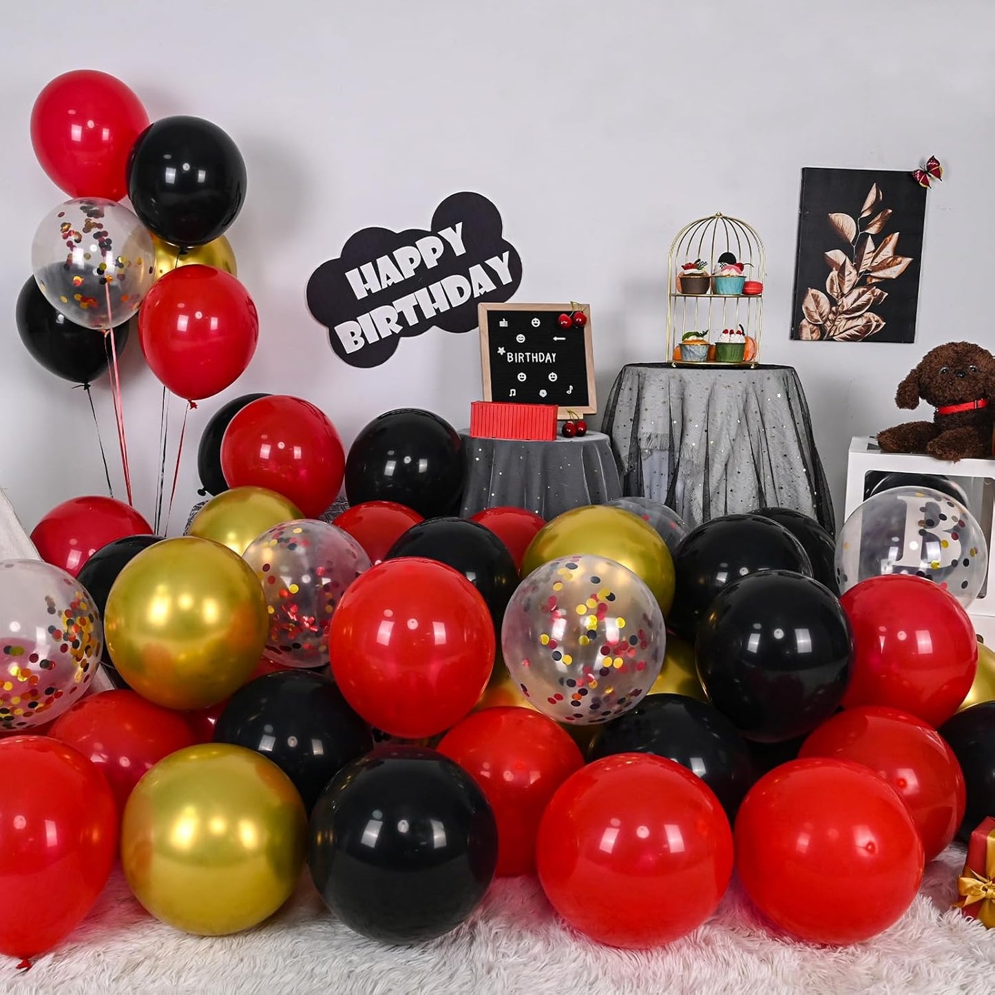 Red and Black Balloon, 60 Packs 12 Inch Red Black and Gold Balloon, Black Red Balloons for Casino Theme Party Decorations Graduation New Year Party Birthday Decorations