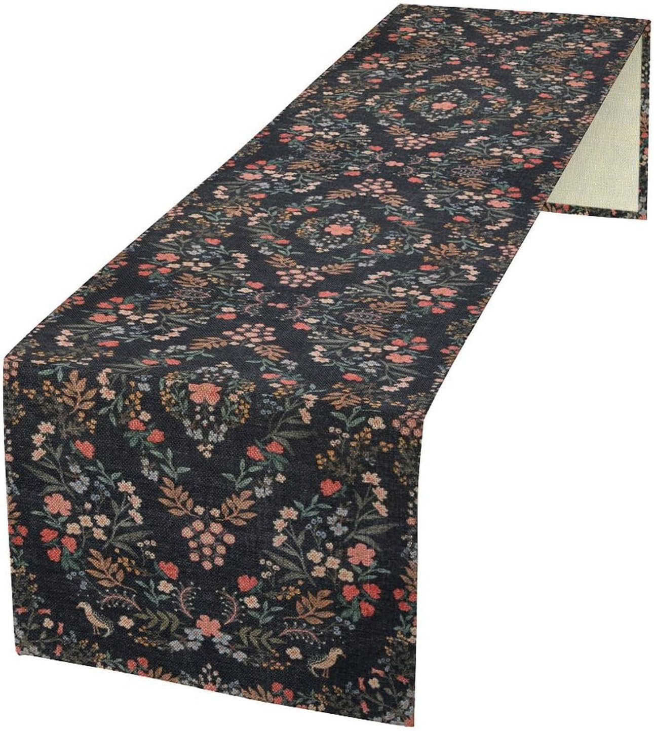 Morris Flower Table Runner, Vintage Blue Floral Rustic Country Style Floral Print Pattern for Home Kitchen Table Decor Dining Coffee Room Garden Party Decor 13x36in