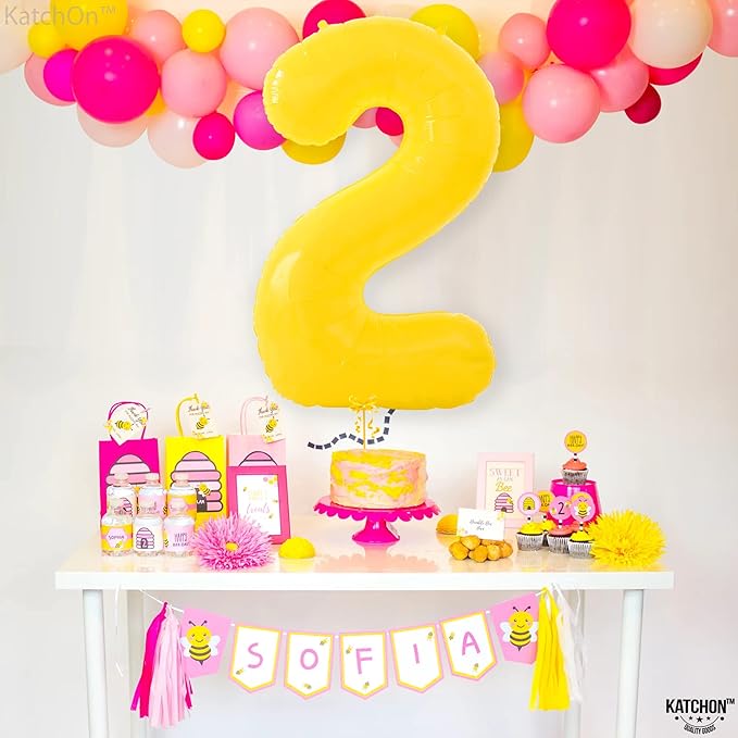 KatchOn, Giant Yellow 2 Balloon Number - 40 Inch | Two Birthday Balloons for 2nd Birthday Decorations | 2 Year Old Balloon, Party Decor | Anniversary Supplies, 2nd Bday Party Decorations