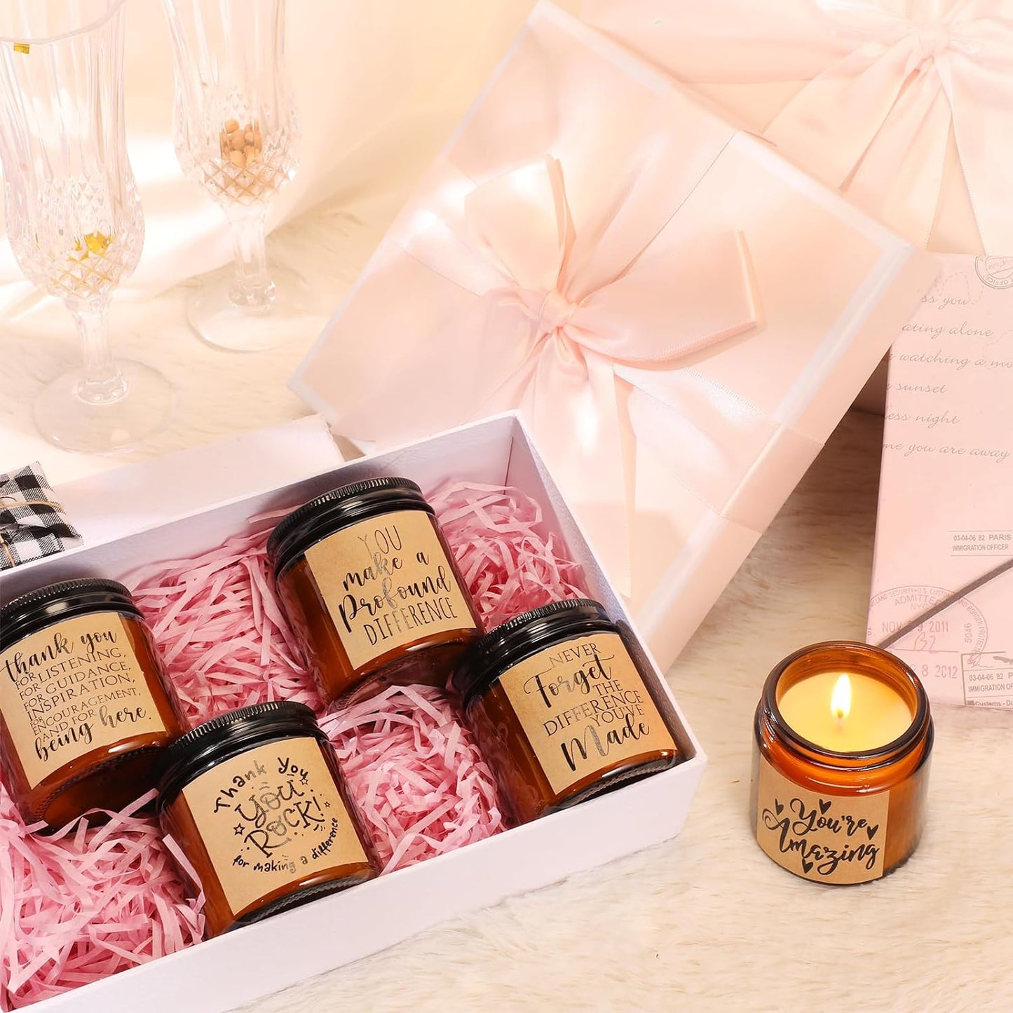 Roowest 10 Jars Thank You Gift Candles 3.5 oz Employee Appreciation Gifts Bulk Soy Wax Jar Inspirational Candle Thank You for Coworkers Employee Women Secretaries Teacher Volunteers(Classic)