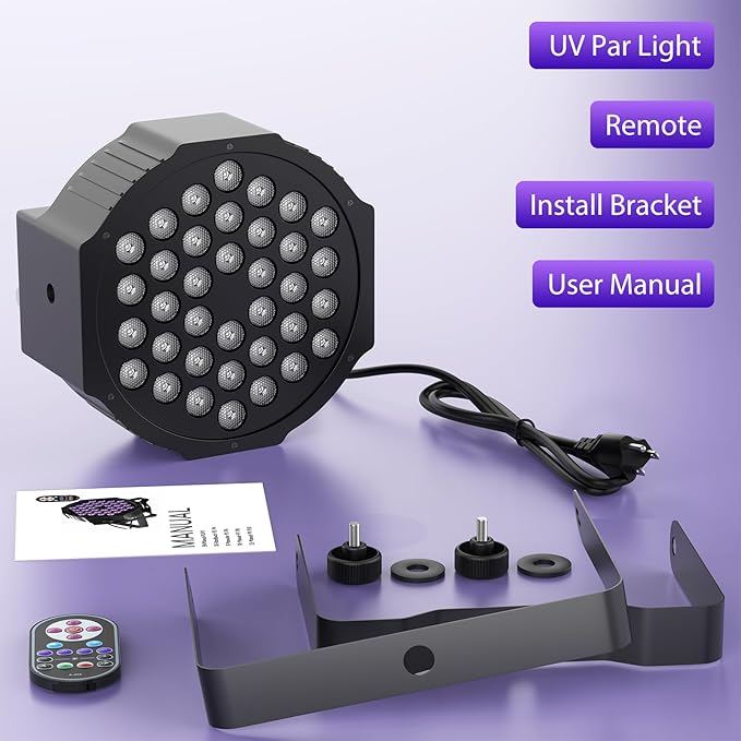 U`King Black Lights 72W UV LED Blacklight Glow in The Dark Black Light with Remote Control DMX Sound Activated Portable Strobe Lights for Parties Birthday Wedding DJ Stage (4 Packs)