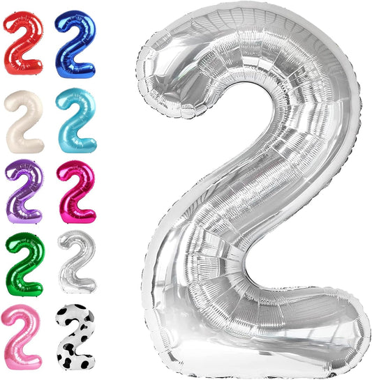 40 Inch Big Silver Number 2 Balloon Birthday Decoration, Number 2 Helium Balloon 12 20 22 23 24 26 28 32 42 Celebration, Boy Girl Baby Anniversary Party Graduations Supplies Decorations