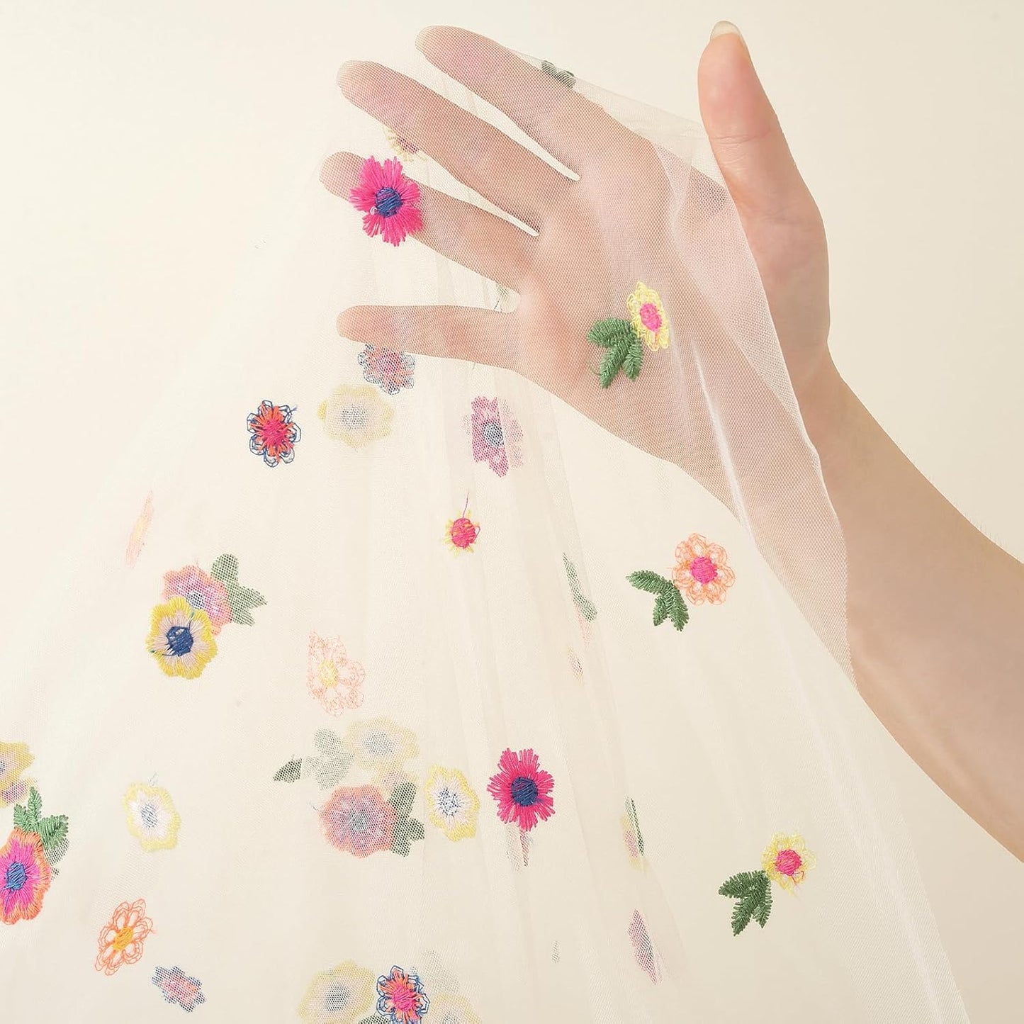 Champagne Embroidery Daisy Fall Table Runner 120Inch 10FT Florals Soft Sheer Tulle Fabric Table Runner for Home Decor, Brithday, Wedding, Baby Shower ,Holiday ,Parties, DIY Craft,3PC