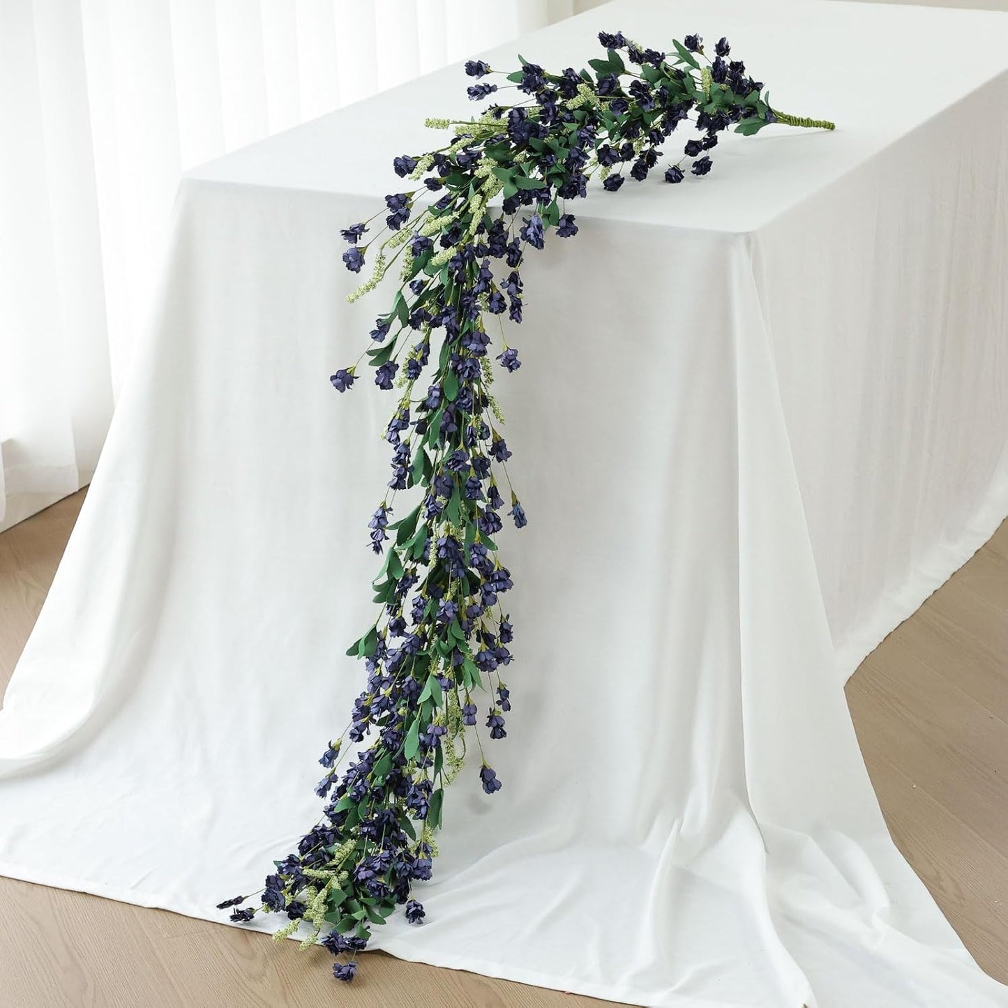 Mizii Blue Artificial Flower Garland 6FT Fake Wildflower Floral Garland Hanging Vines Spring Summer Flowers Decorations for Mantle Table Centerpieces Room Wall Fireplace Wedding Decor (Navy Blue)