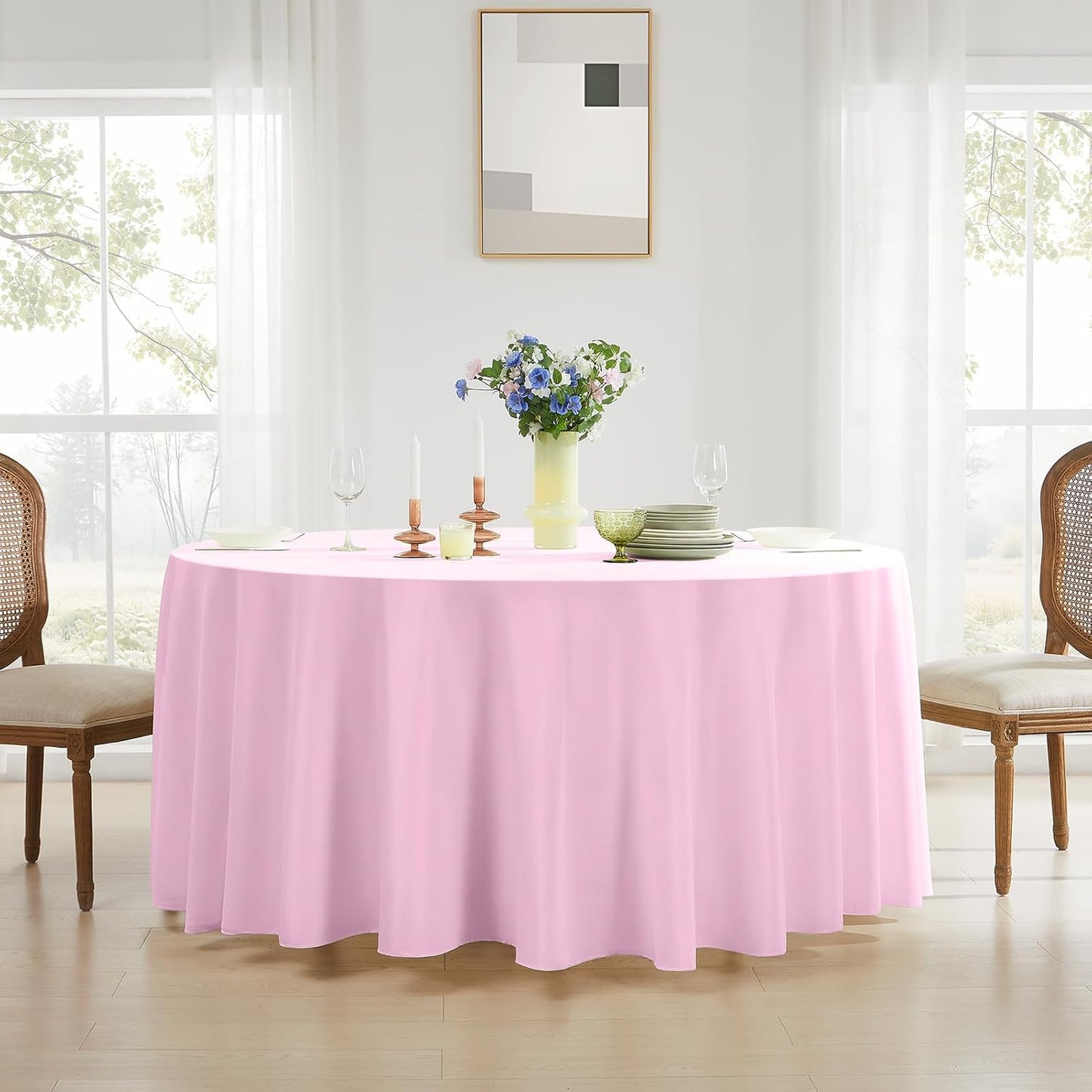 Round Tablecloth 6 Pack 90 Inch Pink Tablecloths Washable Decorative Linen Polyester Table Clothes Cover for Dining Table Banquets Buffet Parties and Wedding