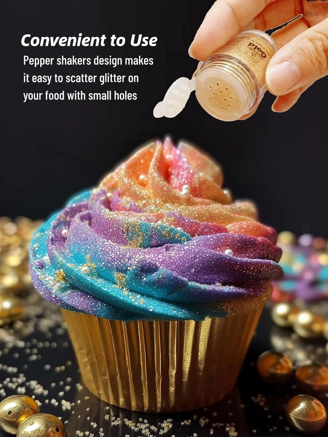 Shanlinly Rose Gold Edible Glitter for Cake Drinks - Food Grade 5g Shimmer Luster Glitter Dust Edible Glimmer Powder for Strawberries, Sprinkle on Sparkle, Chocolate, Cookie, Cupcake, Cocktail, Vegan