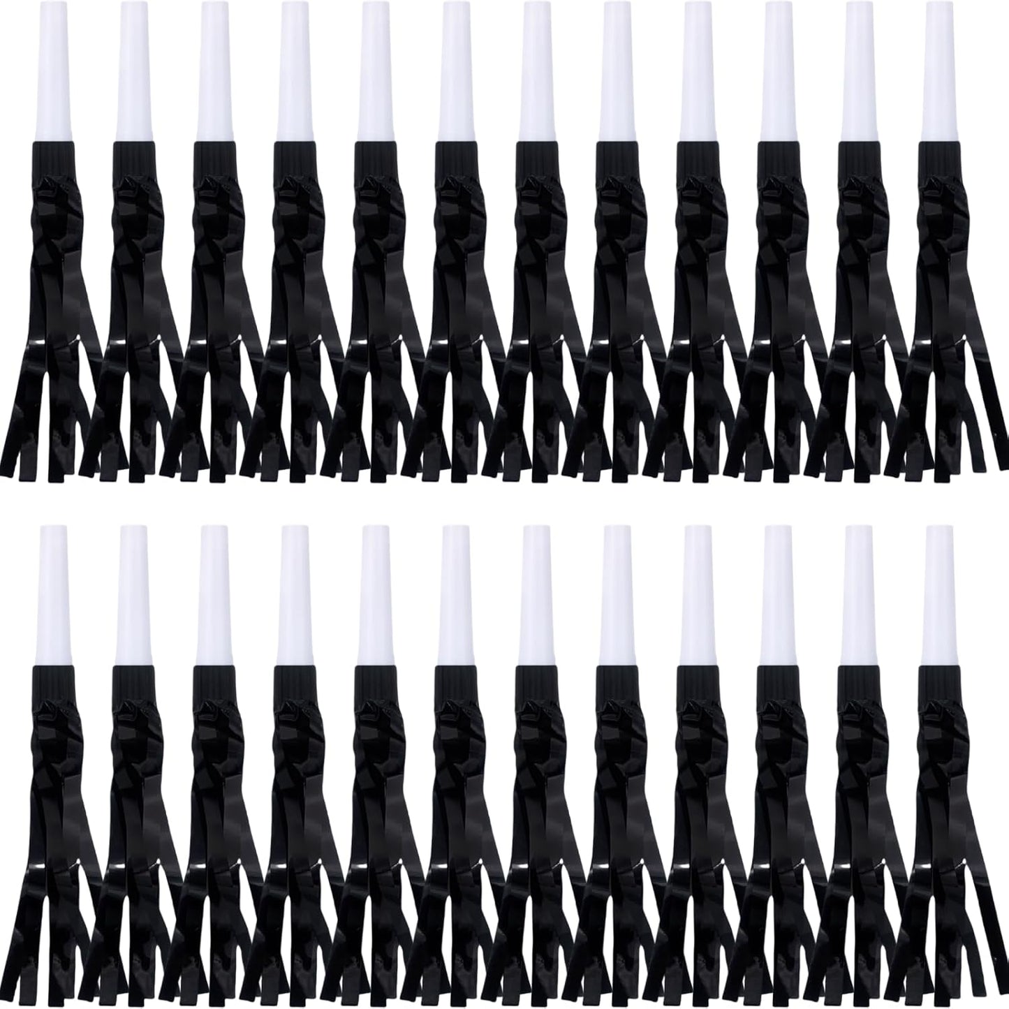 Metallic Fringed Noise Makers, 24 Pcs, Black, for Baby Shower, Kids Birthday, New Year Party
