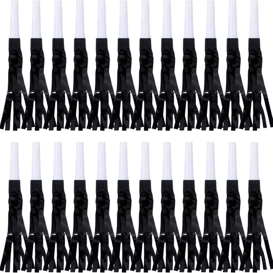 Metallic Fringed Noise Makers, 24 Pcs, Black, for Baby Shower, Kids Birthday, New Year Party