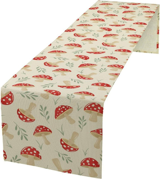 Mushroom Table Runner,Vintage Plant Print Table Runner for Kitchen Dining Table Home Party Decoration 13x36 Inch