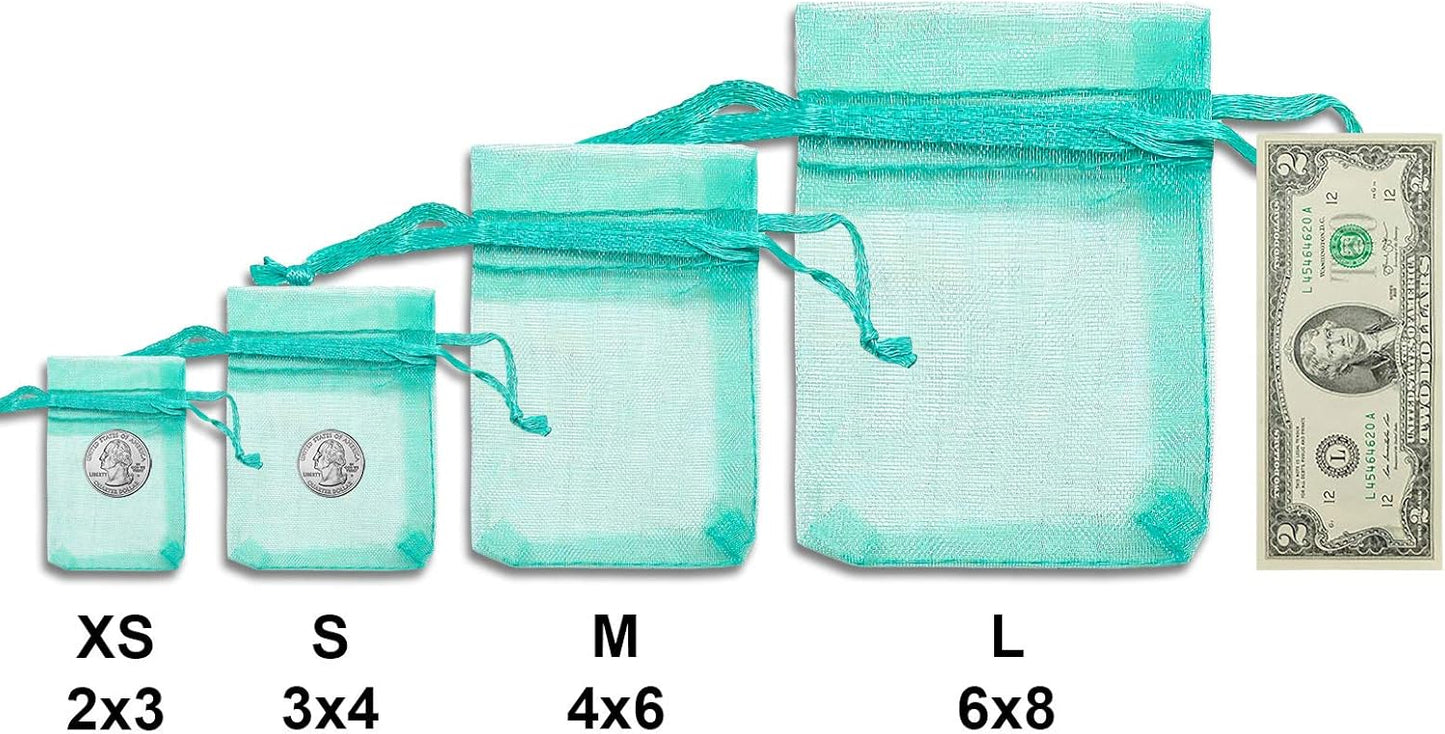 TheDisplayGuys 48-Pack 4x6 Teal Sheer Organza Gift Bags with Drawstring, Jewelry Candy Treat Wedding Party Favors Mesh Pouch